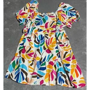 Tabitha Brown X Target Dress Womens 4X Linen Palm Puff Sleeve Botanical Mini